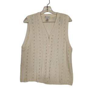 Van Heusen Women Medium Vintage Open Knit Button Front Sweater Vest 90s Academia